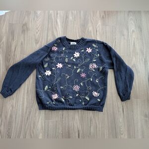 Vintage Grannycore Embroidered Floral Sweater By Northern Reflections - Blue XL